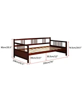 Gymax Twin Wooden Slats Daybed Frame Support Platform W/Rails Cherry