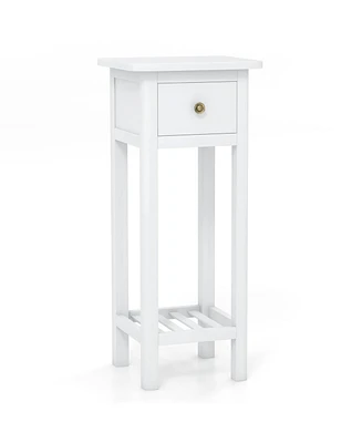 Gouun 2 Tier Slim Nightstand Bedside Table with Drawer Shelf