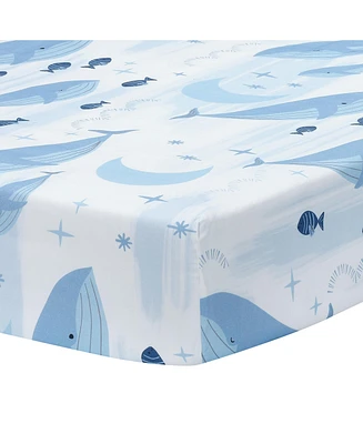 Lambs & Ivy Bubbles & Squirt 100% Cotton Whale/Ocean Fitted Crib/Toddler Sheet