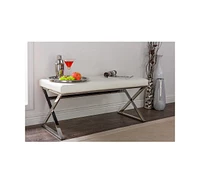 Baxton Studio Herald Modern and Contemporary Stainless Steel and White Faux Leather Upholstered Rectangle Bench