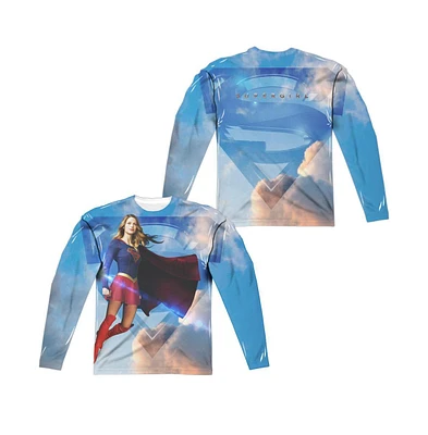 Supergirl Men's Up The Sky (Front/Back Print) Long Sleeve Adult Poly Crew Tee / T-Shirt