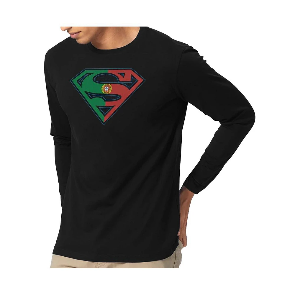 Superman Men's Portugal Shield Long Sleeve Adult Tee / T-Shirt