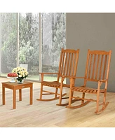 Gymax 3 Pcs Eucalyptus Rocking Chair Set W/ Coffee Table 2 Wood Conversation Chairs