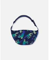 Deux par Deux Boy Printed Fanny Pack Blue And Green Dino On Navy - Toddler|Child