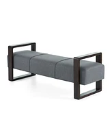 The Pop Home Sleek Long Ottoman Bench, Gray Linen Upholstery with Wooden Legs-The Pop Home