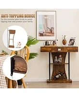 Gouun Console Table with Drawer and 2-Tier Shelves for Entryway Living Room