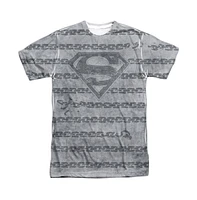 Superman Men's Breaking Chains All Over Short Sleeve Adult 100% Poly Crew Tee / T-Shirt