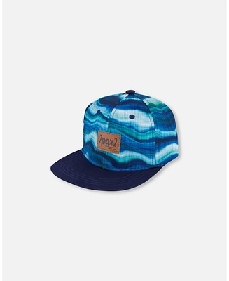 Deux par Deux Baby Boys Printed Cap Blue Wave And Black