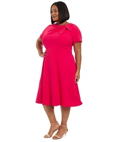 London Times Plus Tie-Neck Fit & Flare Dress