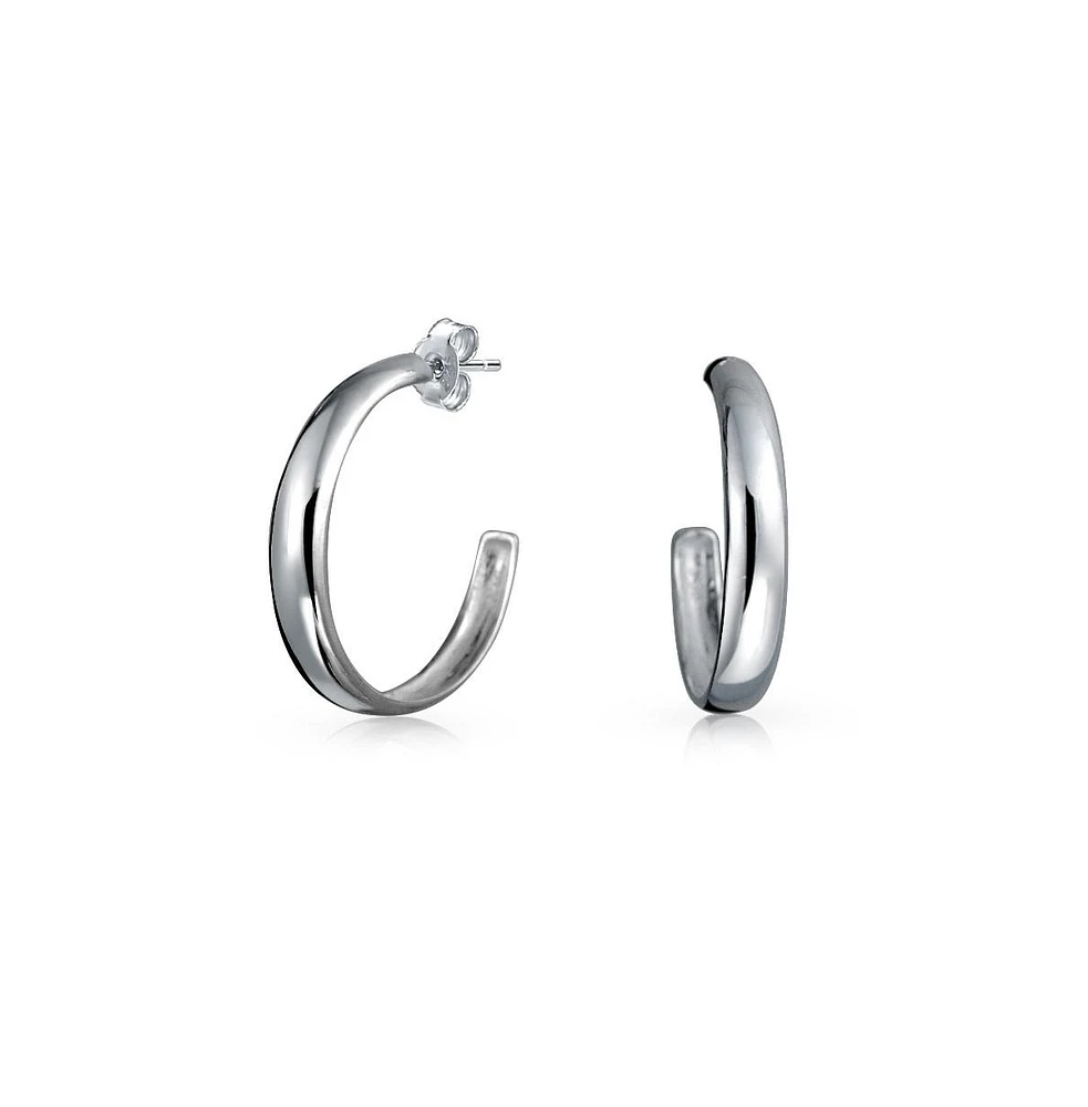 Bling Jewelry Lightweight Round Dome Hoop Huggie Earrings in Polished Sterling Silver 1 Inch