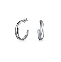 Bling Jewelry Lightweight Round Dome Hoop Huggie Earrings in Polished Sterling Silver 1 Inch