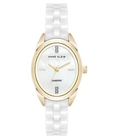 Anne Klein Women's Quartz White Ceramic Oval Diamond Dial Watch, 27mm