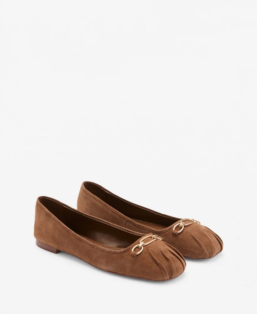 Mango Women's Links Detail Leather Ballerina Shoes