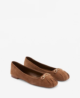 Mango Women's Links Detail Leather Ballerina Shoes