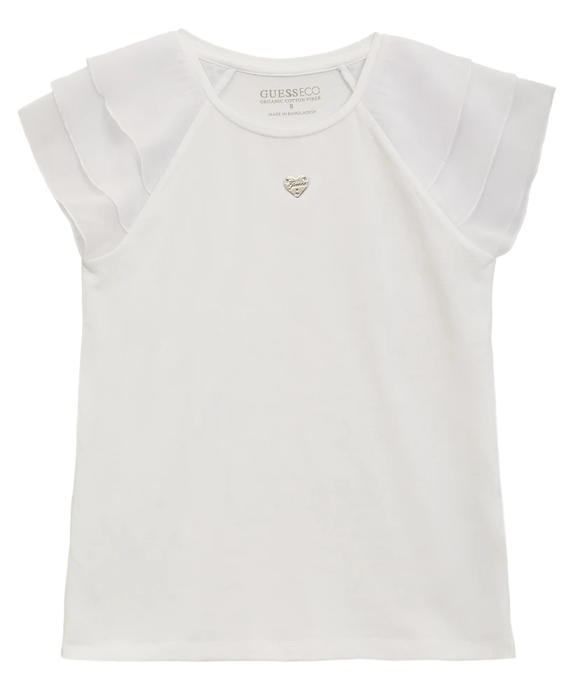 Guess Big Girls Short Sleeve T-Shirt with Chiffon Detail