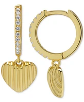 Lab Grown White Sapphire Dangle Heart Huggie Hoop Earrings (1/5 ct. t.w.) in 14k Gold-Plated Sterling Silver