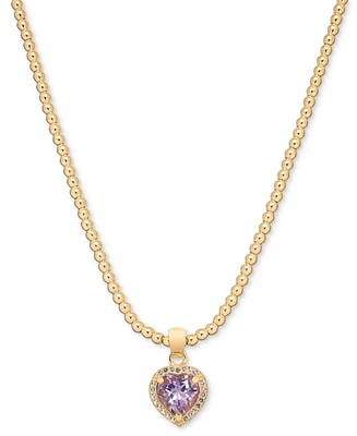 Macy's Amethyst (1 ct. t.w.) & White Topaz (1/4 ct. t.w.) Heart Bead Link 18" Pendant Necklace in 14k Gold-Plated Sterling Silver