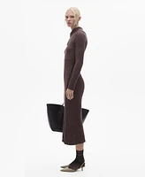 Mango Women's Ribbed Lapel Collar Dress