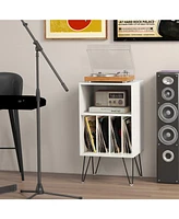 Gouun Record Player Stand with Charging Station for Living Room Bedroom
