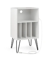 Gouun Record Player Stand with Charging Station for Living Room Bedroom