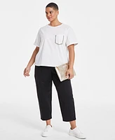 On 34th Trendy Plus Rhinestone-Trim Pocket T-Shirt, Exclusively at Macy's