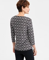 Jm Collection Women's Printed 3/4-Sleeve Jacquard Top, Exclusively at Macy's