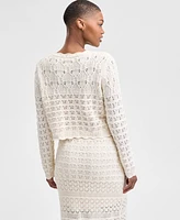 And Now This Women's Patchwork Button-Down Crochet-Knit Cardigan Sweater, Exclusively at Macy's