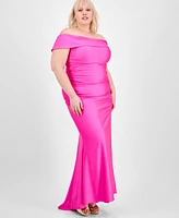 B Darlin Trendy Plus Off-The Shoulder Ruched Gown