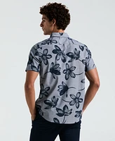 Original Penguin Men's Slim Fit Short Sleeve Chambray Floral Print Button-Front Shirt