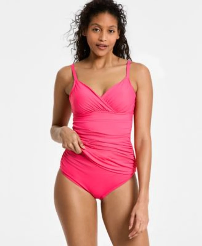 Anne Cole Womens Surplice V Neck Underwire Tankini Top High Waist Bikini Bottoms