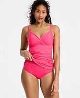 Anne Cole Womens Surplice V Neck Underwire Tankini Top High Waist Bikini Bottoms
