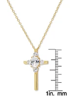 Macy's Lab Grown White Sapphire (3/8 ct. t.w.) Cross Pendant 18" Necklace in 14k Gold Over Sterling Silver