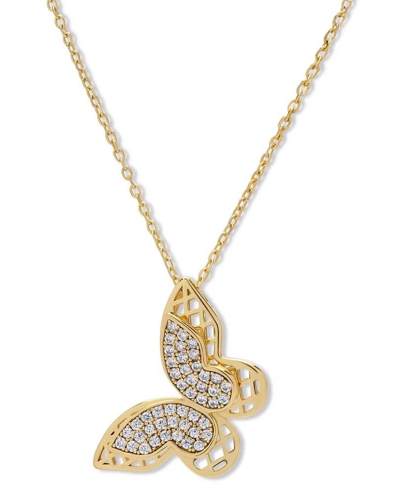 Lab Grown White Sapphire Butterfly 18" Pendant Necklace (3/8 ct. t.w.) in 14k Gold-Plated Sterling Silver