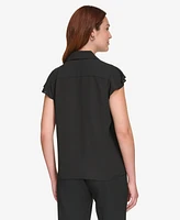 Calvin Klein Women's Cap-Sleeve Ruffle-Front Blouse