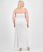 B Darlin Trendy Plus Pearl-Embellished Mesh Sleeveless Gown, Created for Macy's