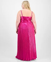 City Studios Trendy Plus Pleated Metallic Sleeveless Gown