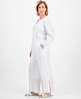 Jm Collection Petite Gauze Split-Hem Wide-Leg Pants, Exclusively at Macy's