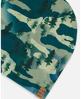 Deux par Boy Printed Beanie Hat Forest Green With Black Pines - Toddler|Child