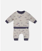 Deux par Baby Boys Printed Organic Cotton Top And Pant Set Paper Boats