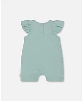 Deux par Baby Girls Organic Cotton Romper With Frills Light Blue