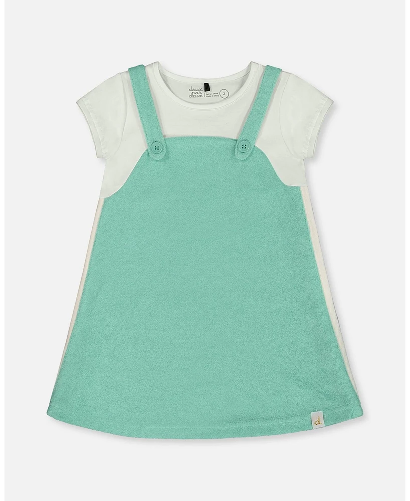 Deux par Big Girls Terry Cloth Dress Turquoise And Off-White