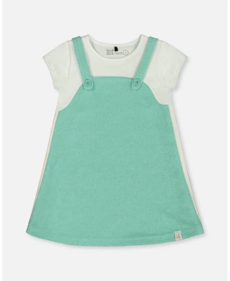 Deux par Big Girls Terry Cloth Dress Turquoise And Off-White