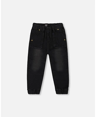 Deux par Baby Boys French Terry Denim Jogger Pant Black Jeans