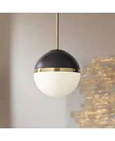 McGraw 10 1/4" Modern Pendant Ceiling Light Fixture Dining Room Over Table Kitchen Island Foyer Hanging Round Antique Brass and Black Finish Metal Hal