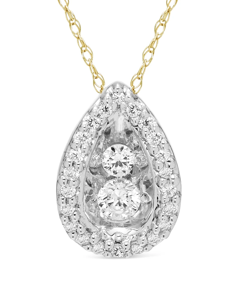 Diamond Teardrop Pendant Necklace (1/4 ct. t.w.) in 10k Yellow Gold & Rhodium-Plated