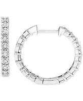 Diamond Sunray Textured Small Hoop Earrings (1/4 ct. t.w.) in Sterling Silver. 0.9"