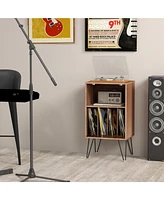 Gouun Record Player Stand with Charging Station for Living Room Bedroom