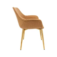 LeisureMod Markley Modern Leather Dining Arm Chair With Gold Metal Legs Set of 2