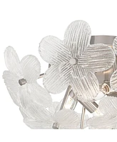 Possini Euro Design Filoli 16" Modern Semi Flush-Mount Ceiling Light Fixture Kitchen Foyer Hallway Flower Unique Silver Brushed Nickel Finish Glass Me