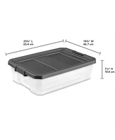 Sterilite 40 Quart Plastic Under Bed Storage Bin Tote & Latch Lid, 12 Pack, Gray